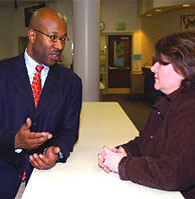 Talking with a voter.